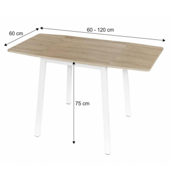 Masă dining, MDF folie/metal, stejar sonoma/alb, 60-120x60 cm, MAURO