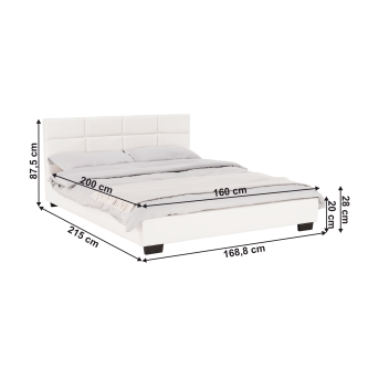 Pat matrimonial cu somieră, 160x200, piele eco albă, MIKEL