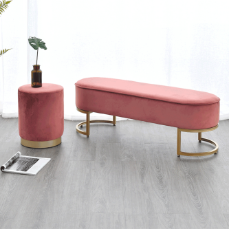 Bancă de design, ţesătură de catifea roz / crom auriu, MIRILA