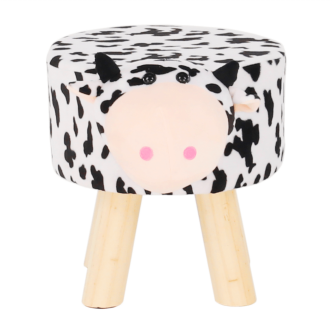 Taburet în formă de văcuţă, catifea Velvet alb/negru/natural, MOLLY