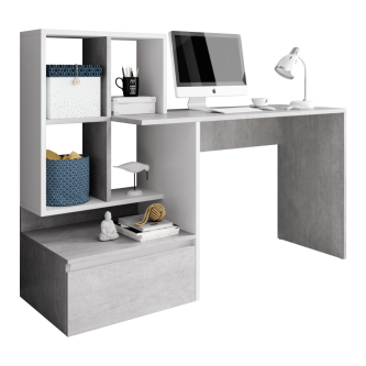 Masă PC, beton/alb mat, NEREO