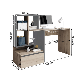 Masă PC, stejar artisan/grafit-antracit deschis, NEREO