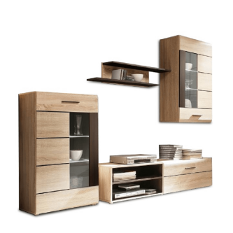 Mobilier de living cu lumină  LED, stejar sonoma/sticlă, PRESLI