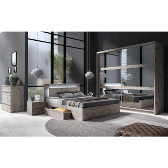 Pat 160x200, cu iluminare LED din spate, stejar welington, TOGOS