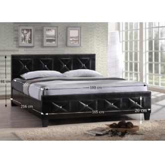 Pat matrimonial cu somieră, piele eco neagră, 160x200, CARISA