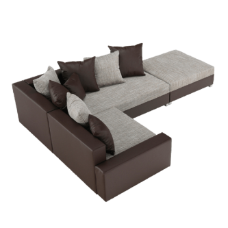 Colţar, piele ecologică maro/stofă maro, model dreapta, PETRANA NEW