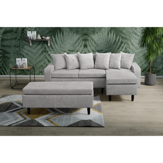 Canapea cu taburet, gri deschis, model dreapta, KELLY