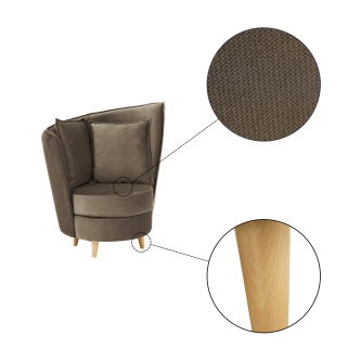 Fotoliu Art Deco, ţesătură Paros maro gri/ fag, ROUND NEW