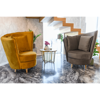 Fotoliu Art Deco, ţesătură Paros maro gri/ fag, ROUND NEW