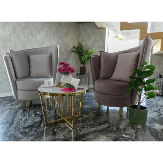 Fotoliu Art Deco, ţesătură Paros de culoare gri deschis / fag, ROUND NEW