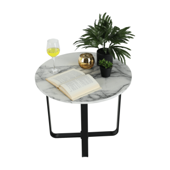 Măsuţă de cafea, marmură alba / metal negru, SALINO