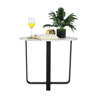 Măsuţă de cafea, marmură alba / metal negru, SALINO
