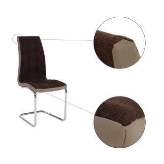 Scaun bucătărie, material textil maro/piele ecologică bej/crom, SALOMA NEW