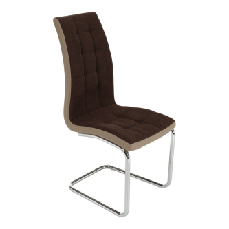 Scaun bucătărie, material textil maro/piele ecologică bej/crom, SALOMA NEW