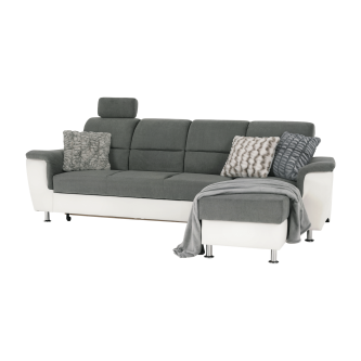 Colţar mic, piele ecologică alb/material textil gri, model dreapta, SANTIAGO COLŢAR MIC