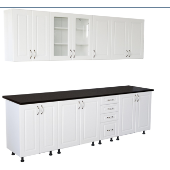 Bucatarie Zebra 260 cm din MDF Alb Mat cu blat termoizolant negru