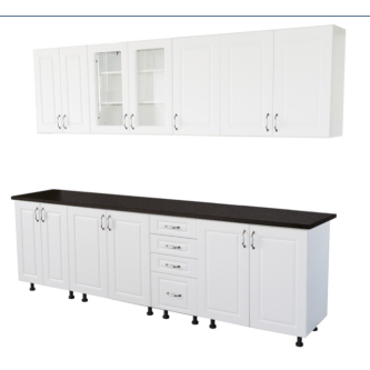 Bucatarie Zebra 260 cm din MDF Alb Mat cu blat termoizolant negru