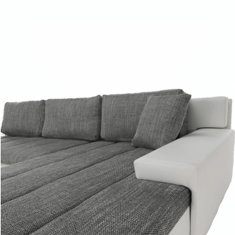 Colţar, piele ecologică/ alb/material  gri melir, TONIKS