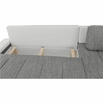 Colţar, piele ecologică/ alb/material  gri melir, TONIKS
