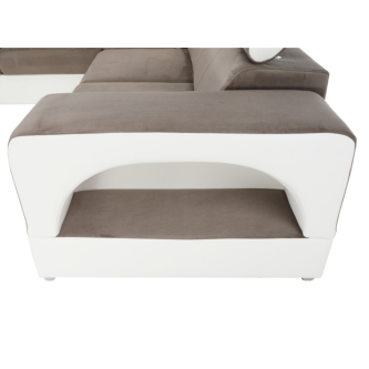 colţar în formă de U, piele ecologică albă/material textil maro, model stânga, KAMELIA