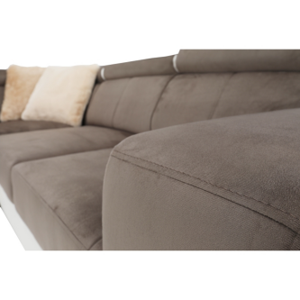 colţar în formă de U, piele ecologică albă/material textil maro, model stânga, KAMELIA