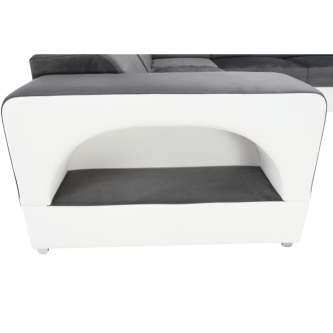 colţar în formă de U, piele ecologică albă/material textil gri, model dreapta, KAMELIA