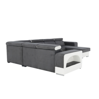 colţar în formă de U, piele ecologică albă/material textil gri, model dreapta, KAMELIA