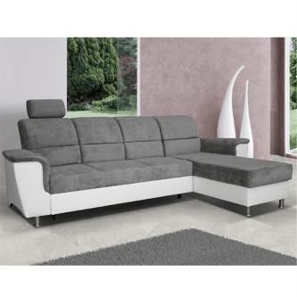 Colţar mic, piele ecologică alb/material textil gri, model dreapta, SANTIAGO COLŢAR MIC