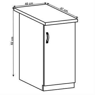 Cabinet inferior, gri mat/alb, model dreapta, LAYLA D40