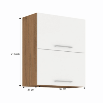 Cabinet superior, stejar Lancelot/alb extra lucios HG, VEGA 60 GU-72 2F