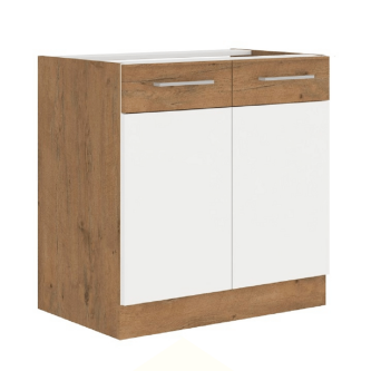 Dulap pentru chiuvetă, alb extra lucios HG/stejar Lancelot, VEGA 80 ZL 2F BB