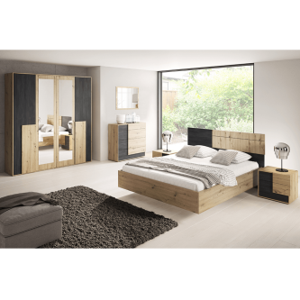Set dormitor, stejar artizanal/pin negru norvegian, BAFRA