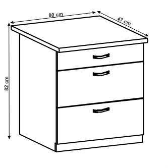 Cabinet inferior cu sertare, gri mat/alb, LAYLA D80S3