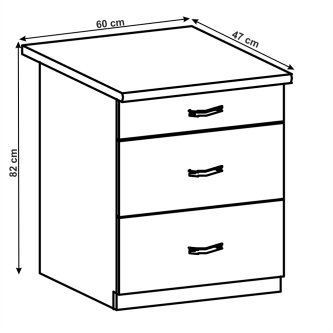 Cabinet inferior cu sertare, gri mat/alb, LAYLA D60S3