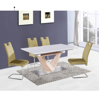 Masă dining, pliabilă, alb luciu extra ridicat / stejar sonoma, 160x90 cm, DURMAN