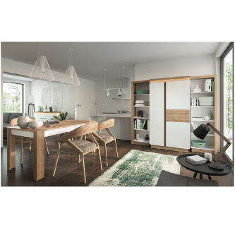 Masă dining LYOT03, extensibilă, stejar riviera/alb extra lucios HG, LEONARDO