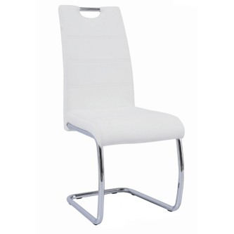 Scaun dining, alb/cusătură culoare deschisă, ABIRA NEW
