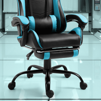 Fotoliu birou/gaming cu suport pentru picioare, negru/albastru, TARUN