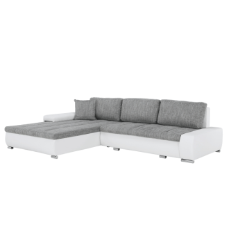 Colţar, piele ecologică/ alb/material  gri melir, TONIKS