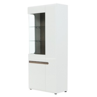 Vitrină, albă strălucitoare HG/stejar sonoma închis, LYNATET TYP 05