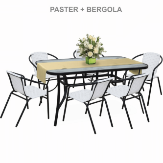 Masă dining, sticlă securizată/oţel, 150x90 cm, PASTER