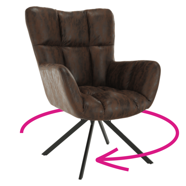 Fotoliu de design rotativ, maro ţesătură cu efect de piele întoarsă/negru, KOMODO