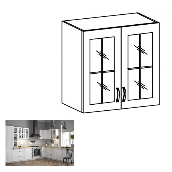 Dulap superior cu două uşi şi cu sticlă G60S, alb/pin Andersen, PROVENCE