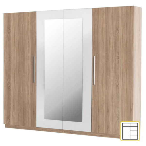 Dulap 4 uşi, oglindă, stejar sonoma/alb, MARTINA