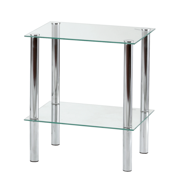 Etajeră, cu două poliţe, crom + sticlă transparentă, FREDDY 1