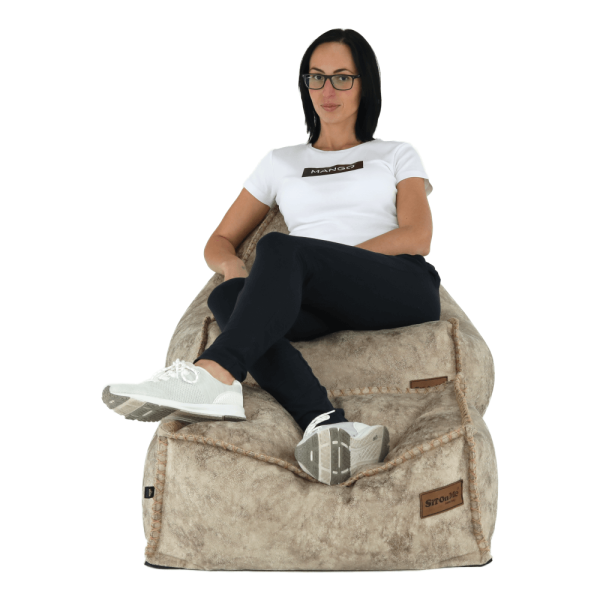 Fotoliu tip sac cu taburet, gri-maro-TAUPE, FOLAN