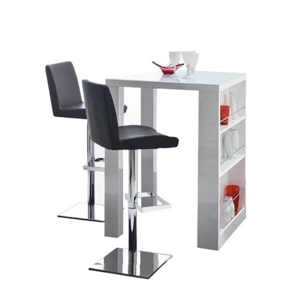 Masă de bar, alb cu luciu ridicat, 80x80 cm, BILBAO