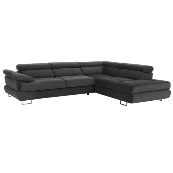 Colţar, piele ecologică gri-maro, model dreapta, BUTON P