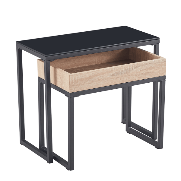 Set de două mese de cafea, stejar / negru, DAGOR