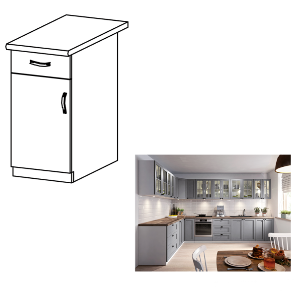Cabinet inferior, gri mat/alb, model stânga, LAYLA D40S1
